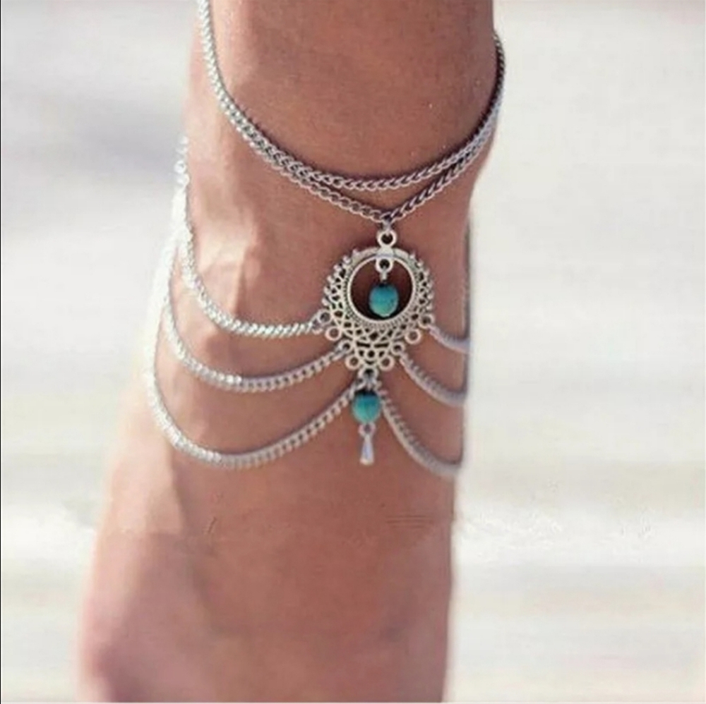 New Cute Boho Turquoise Beach Ankle Bracelet - Picture 2 of 8